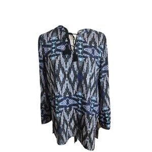 Collective Concepts Boho Blue,Pink, & black Long Sleeve Tunic W/Tassel, Size L